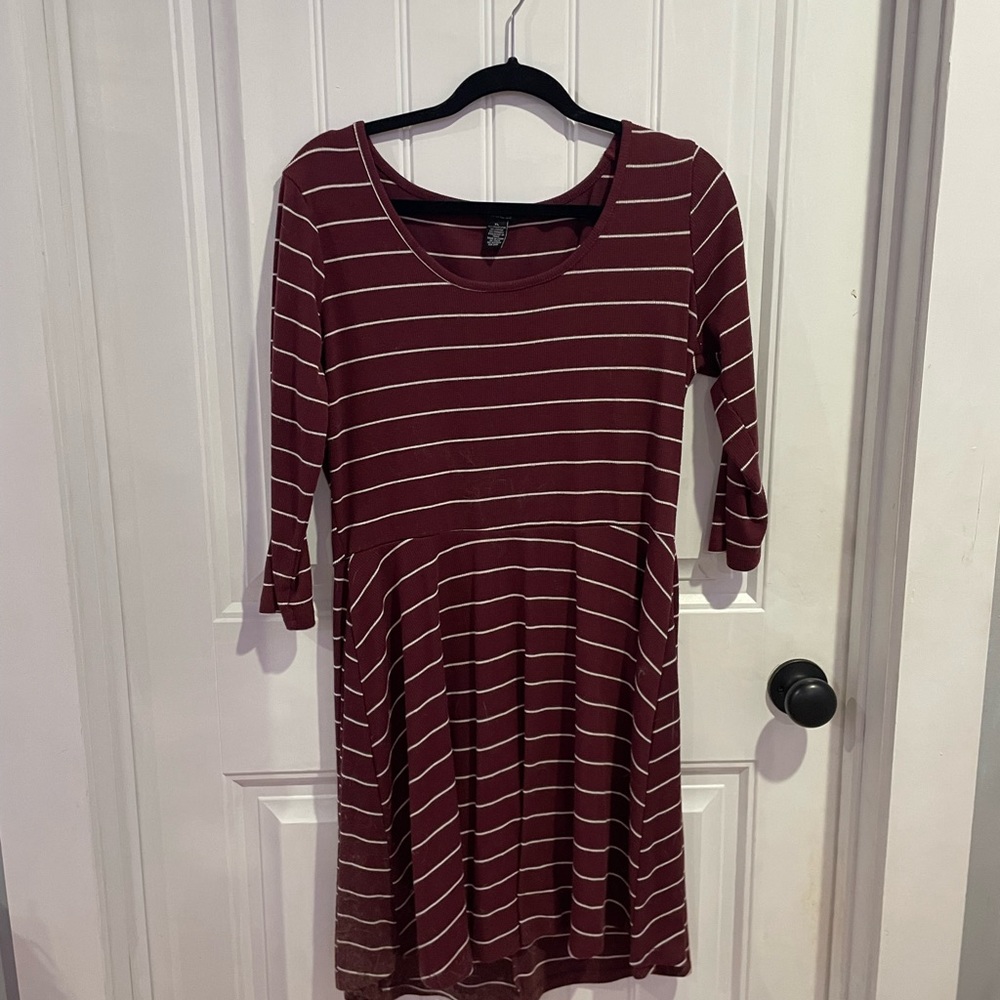 XL Rue21 dress. Maroon with white stripes. Quarter length sleeves.